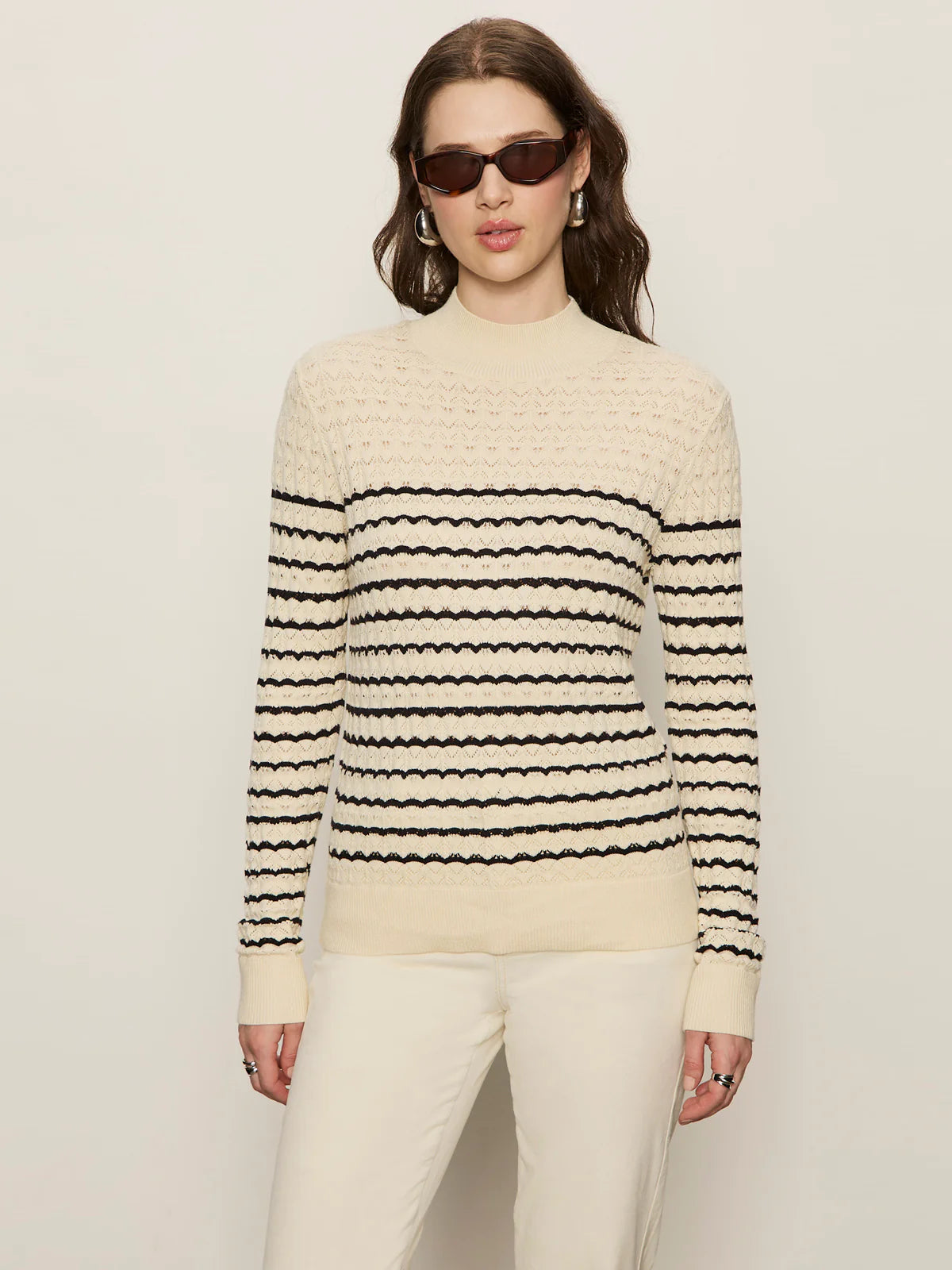 Striped Mock Neck in Vanilla | Sanctuary