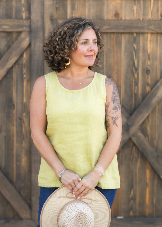 Boxy Linen Tank in Pear | Fenini