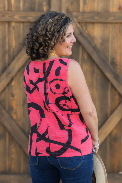 Boxy Linen Tank in Abstract Poppy | Fenini