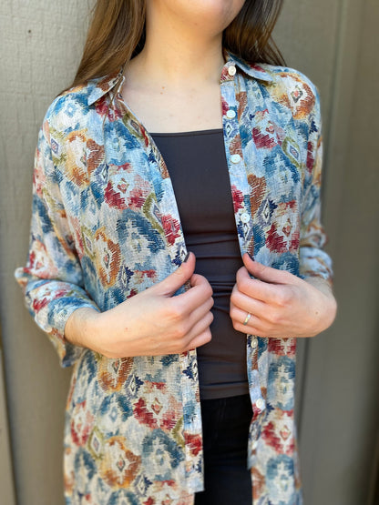 Button Up Tunic in Watercolor Diamonds