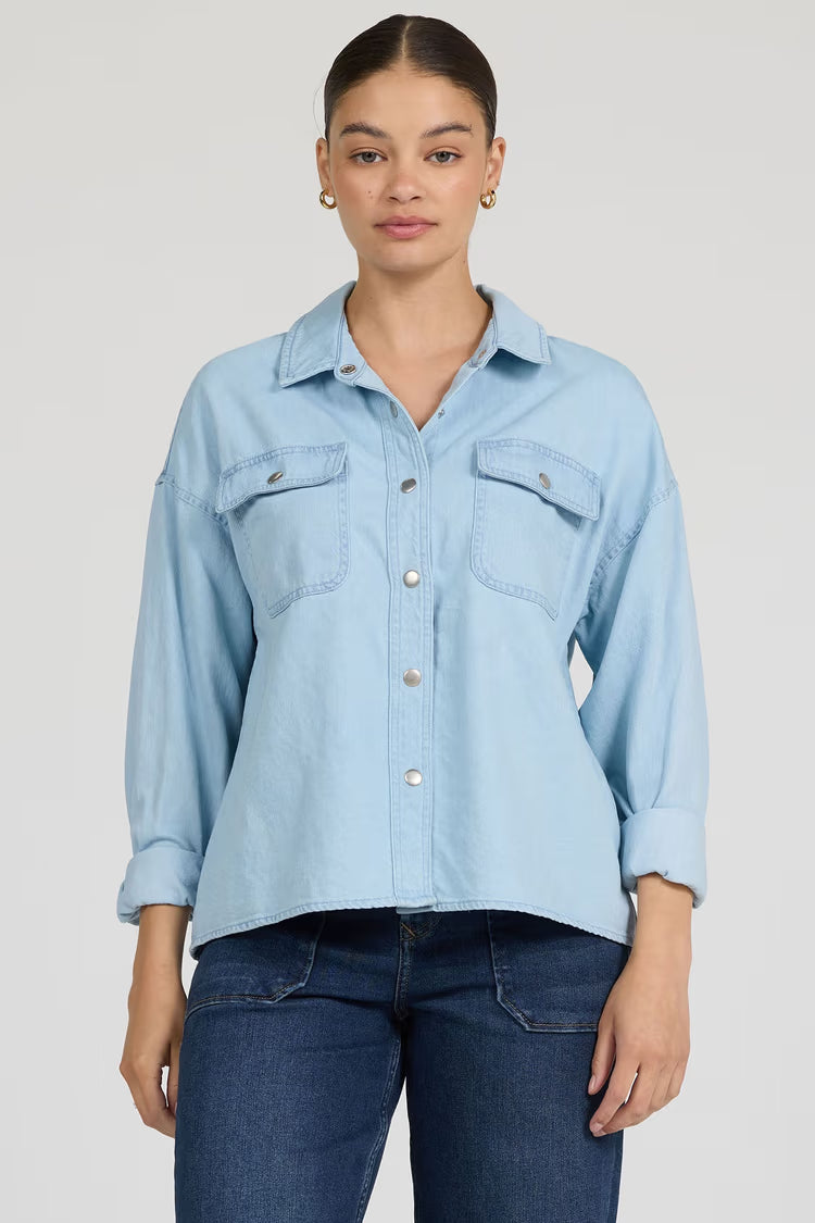 Chambray Adrianna Shirt in Light Blue | Dear John