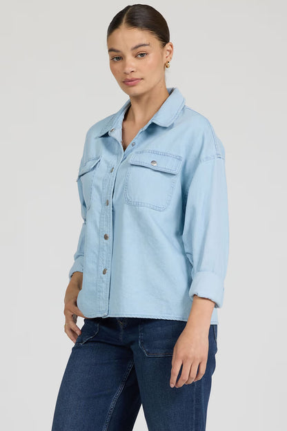 Chambray Adrianna Shirt in Light Blue | Dear John