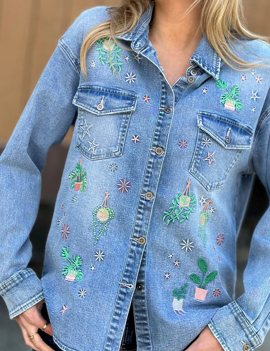 Hanging Plants Denim Shirt | Billy T