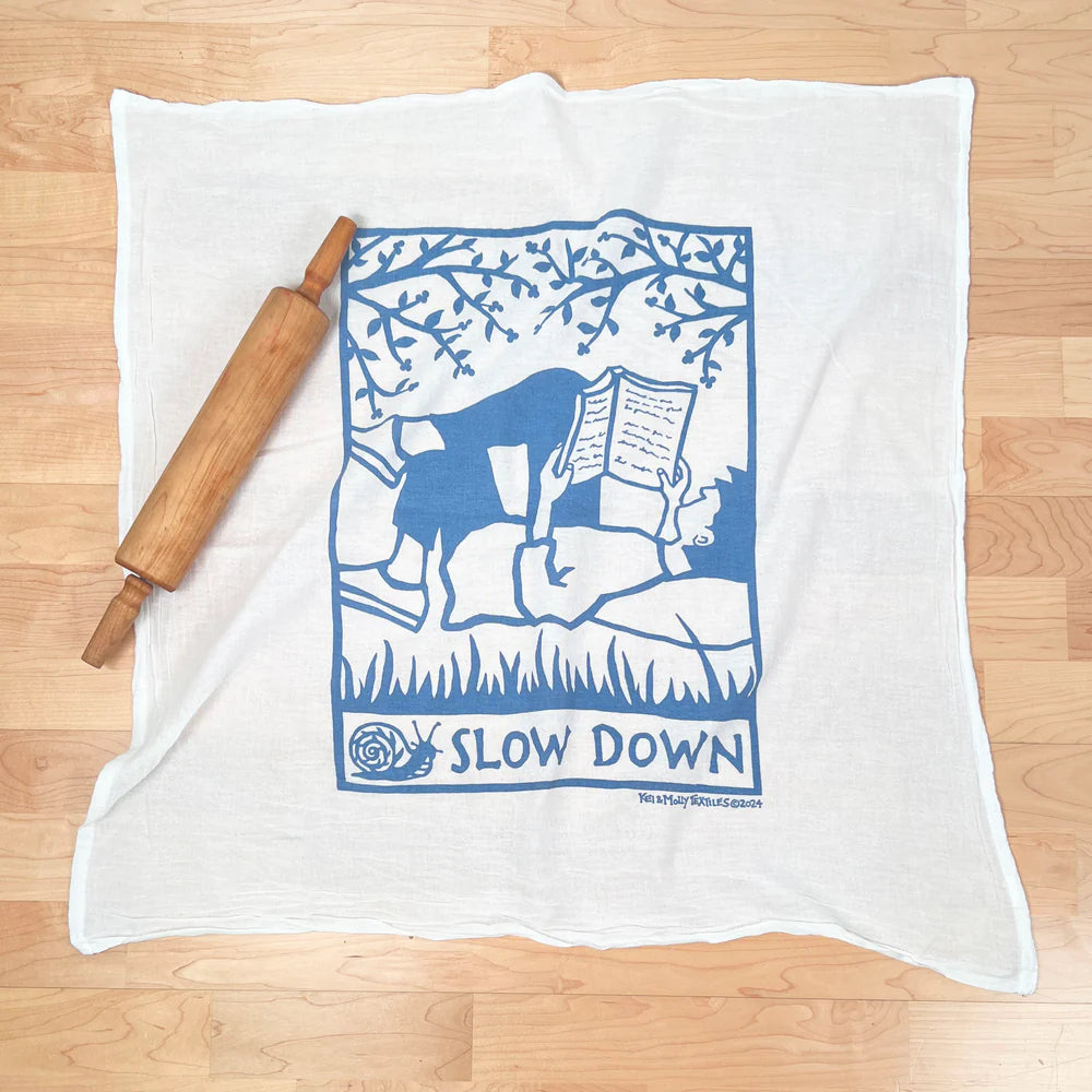 Steel Blue Slow Down Flour Sack Tea Towel