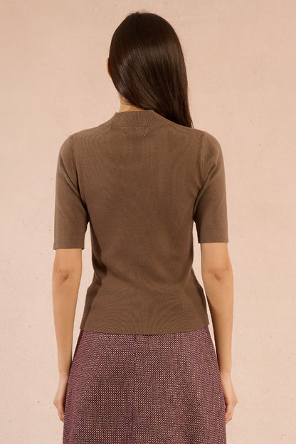 Elbow Mock Neck Top in Khaki