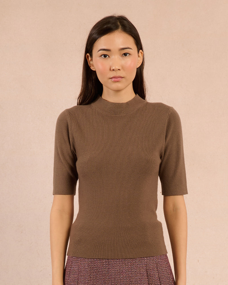 Elbow Mock Neck Top in Khaki