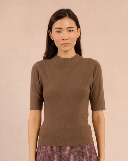Elbow Mock Neck Top in Khaki