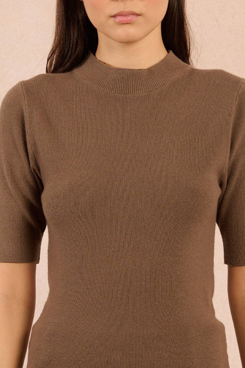 Elbow Mock Neck Top in Khaki