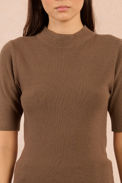 Elbow Mock Neck Top in Khaki