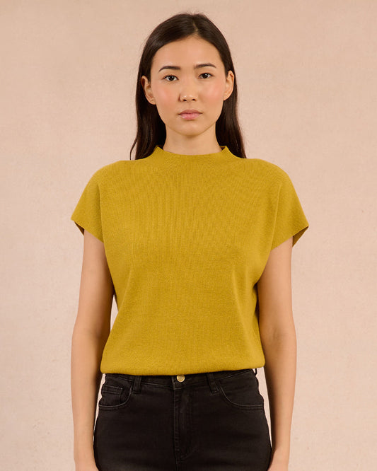 Mock Neck Sweater Tee in Chartreuse