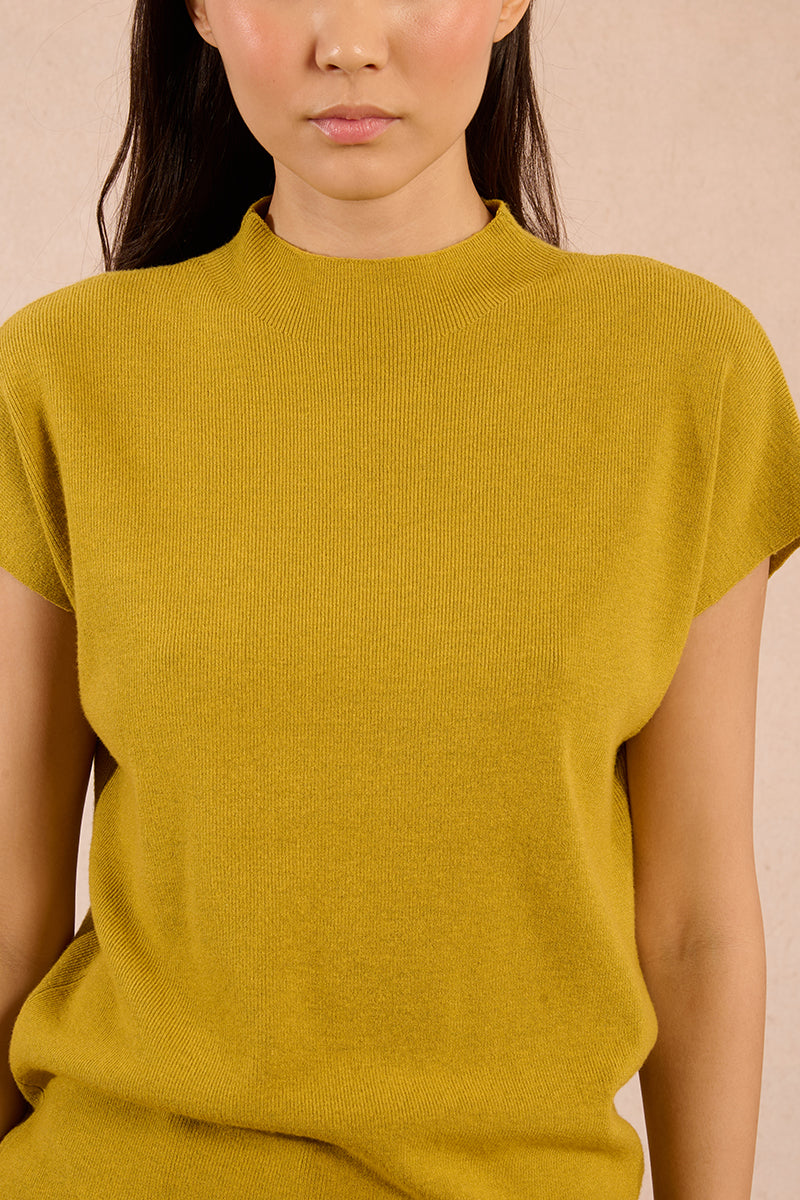 Mock Neck Sweater Tee in Chartreuse