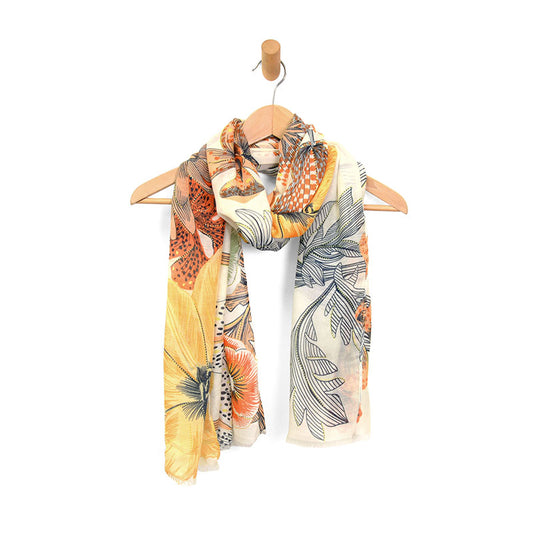 Tropical Botanical Long Scarf in Yellow