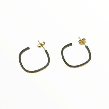 Dark Rhodium and Gold Textured Rectangular Hoop Earrings