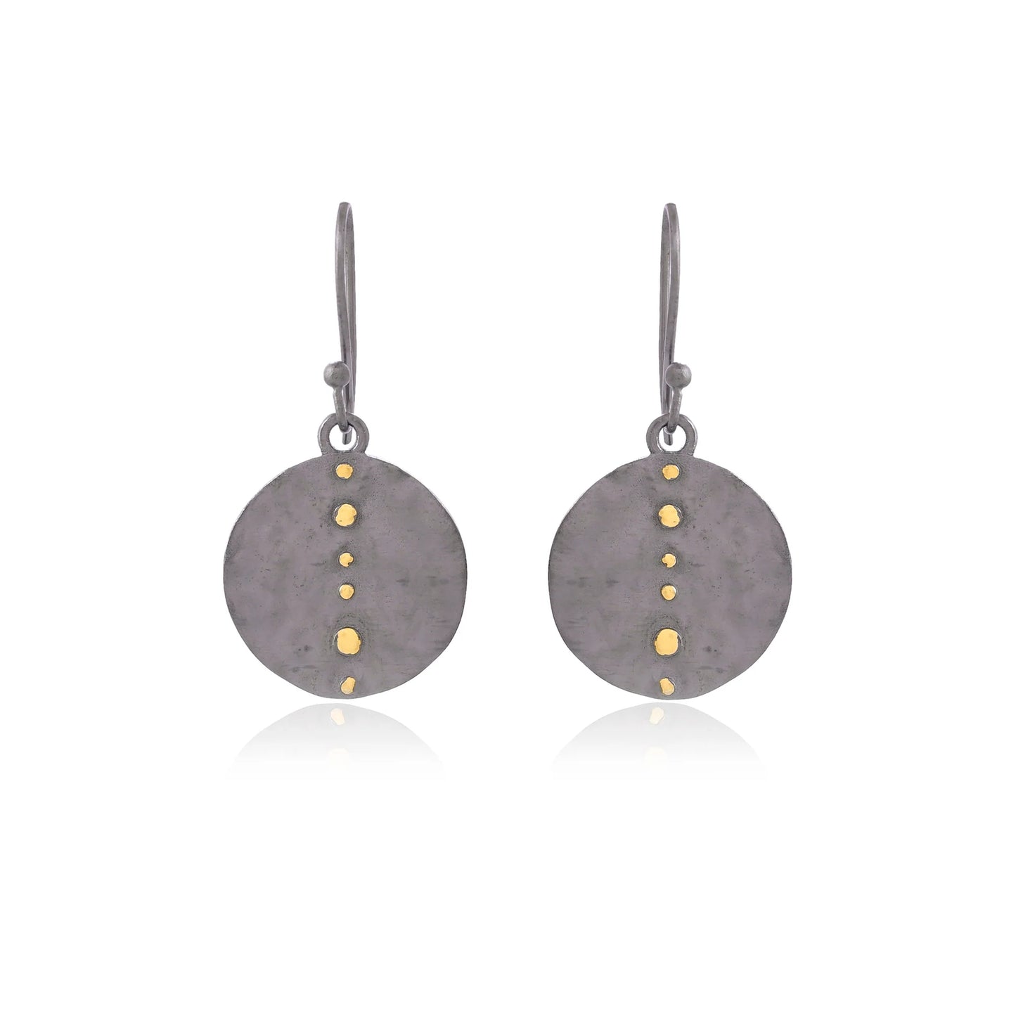 Black Round Disc with Gold Dot Earrings