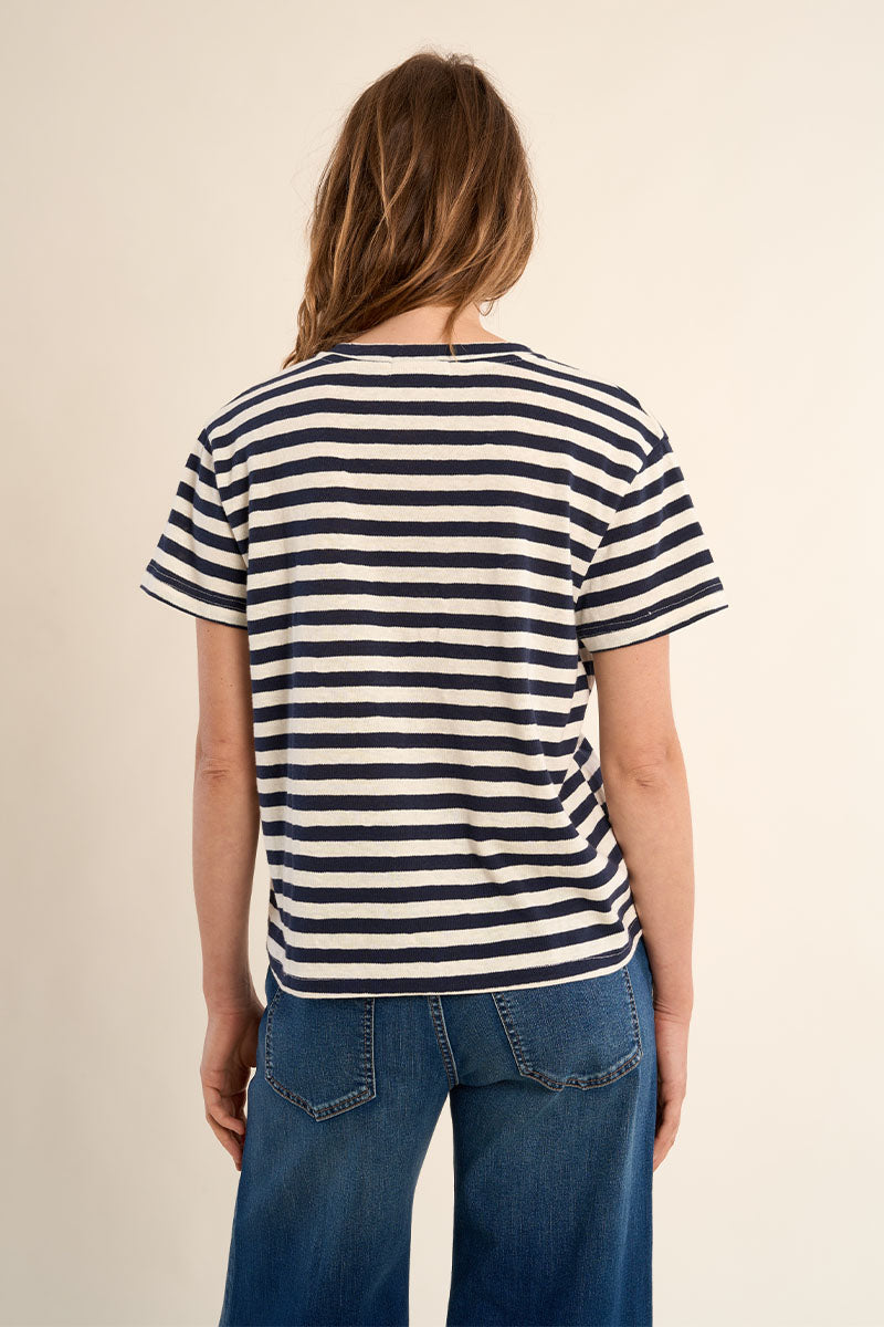 Striped Heart Tee in Navy Blue