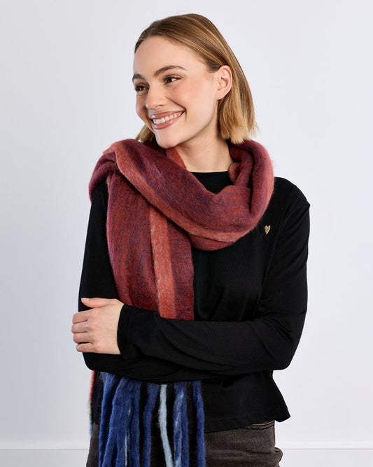 Long Fringed Scarf in Dark Red