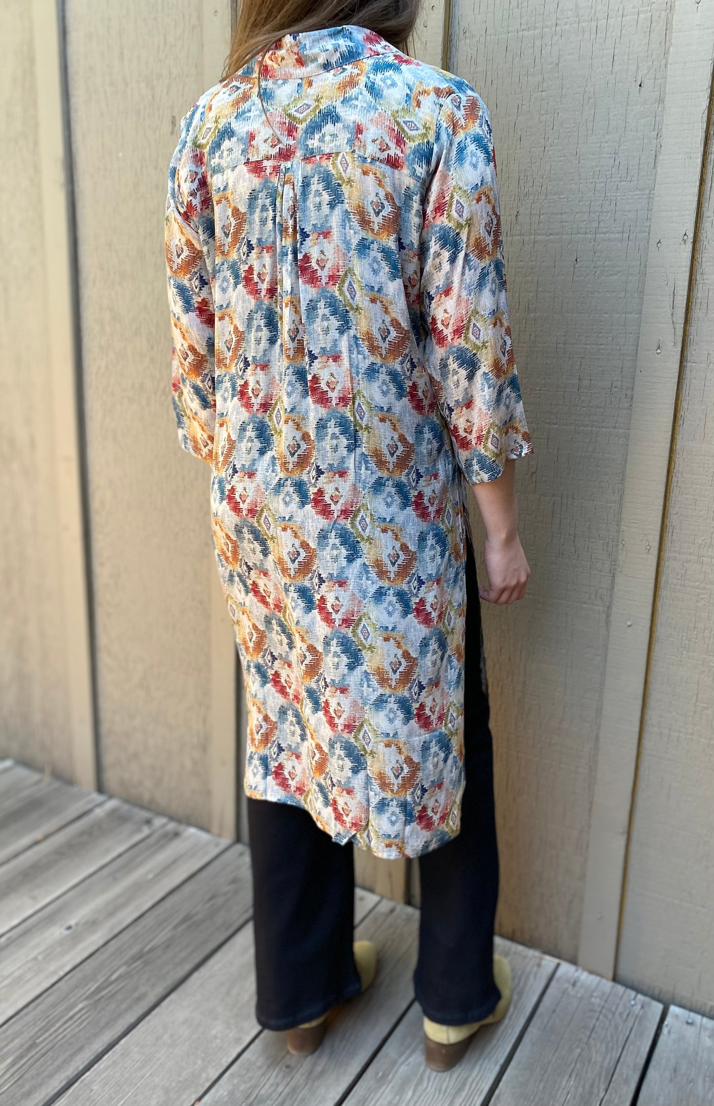 Button Up Tunic in Watercolor Diamonds