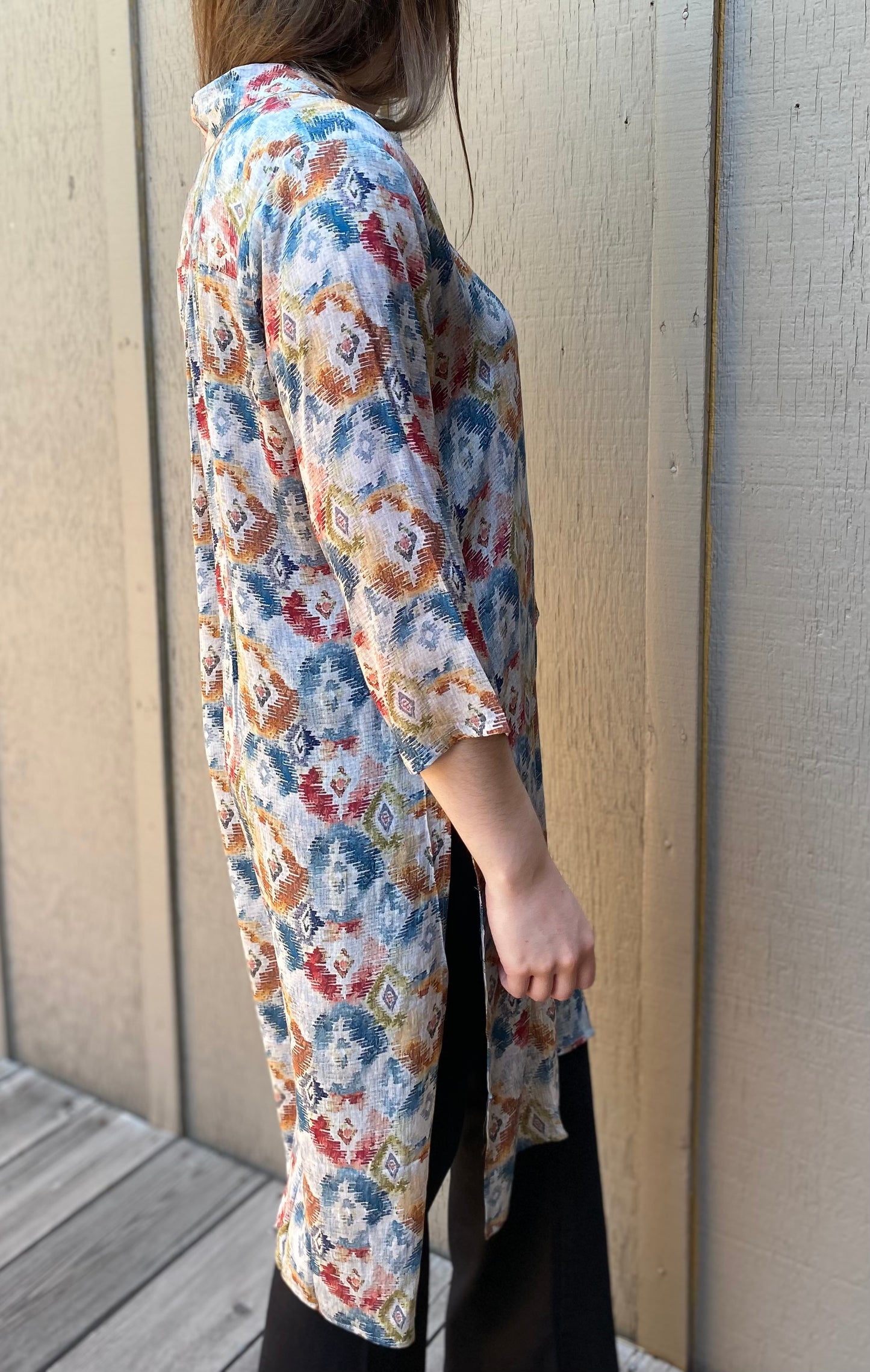 Button Up Tunic in Watercolor Diamonds