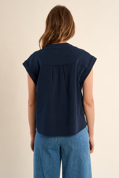 Short Sleeve Dolman Blouse in Navy