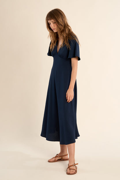 V-Neck Midi Dress in Navy
