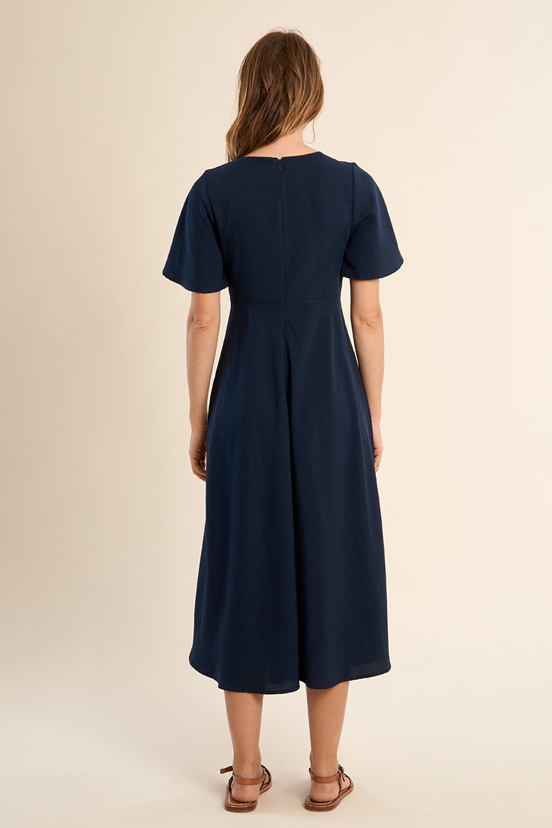 V-Neck Midi Dress in Navy