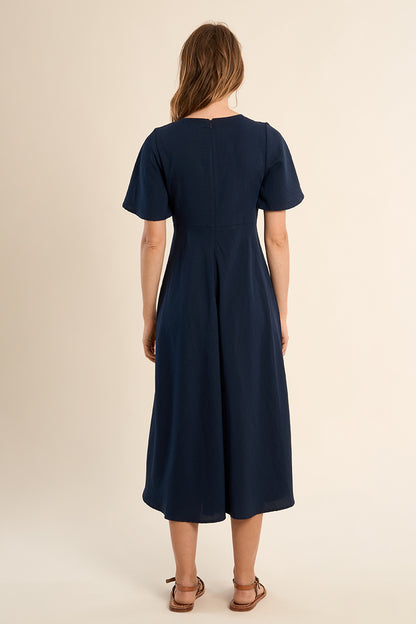 V-Neck Midi Dress in Navy