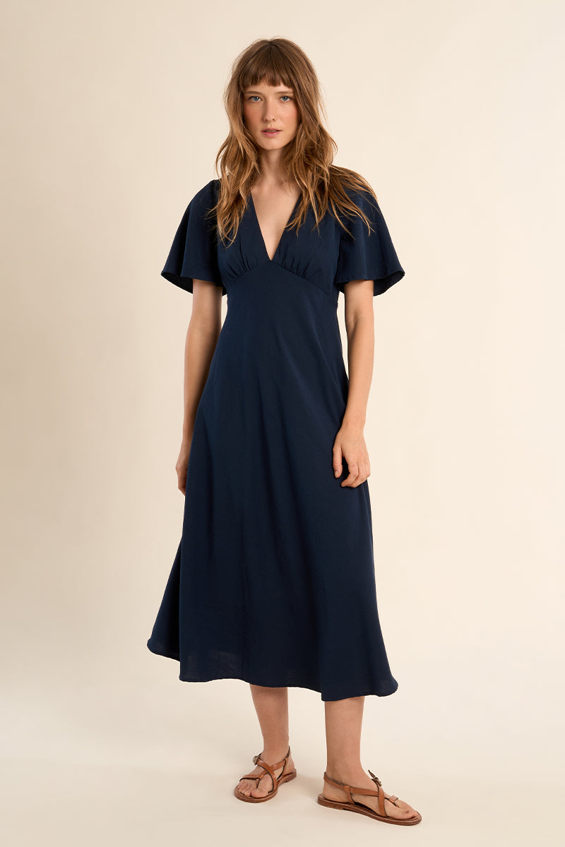 V-Neck Midi Dress in Navy