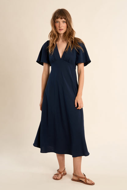 V-Neck Midi Dress in Navy