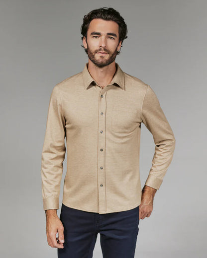 Generation Knit Shirt in Tan Herringbone