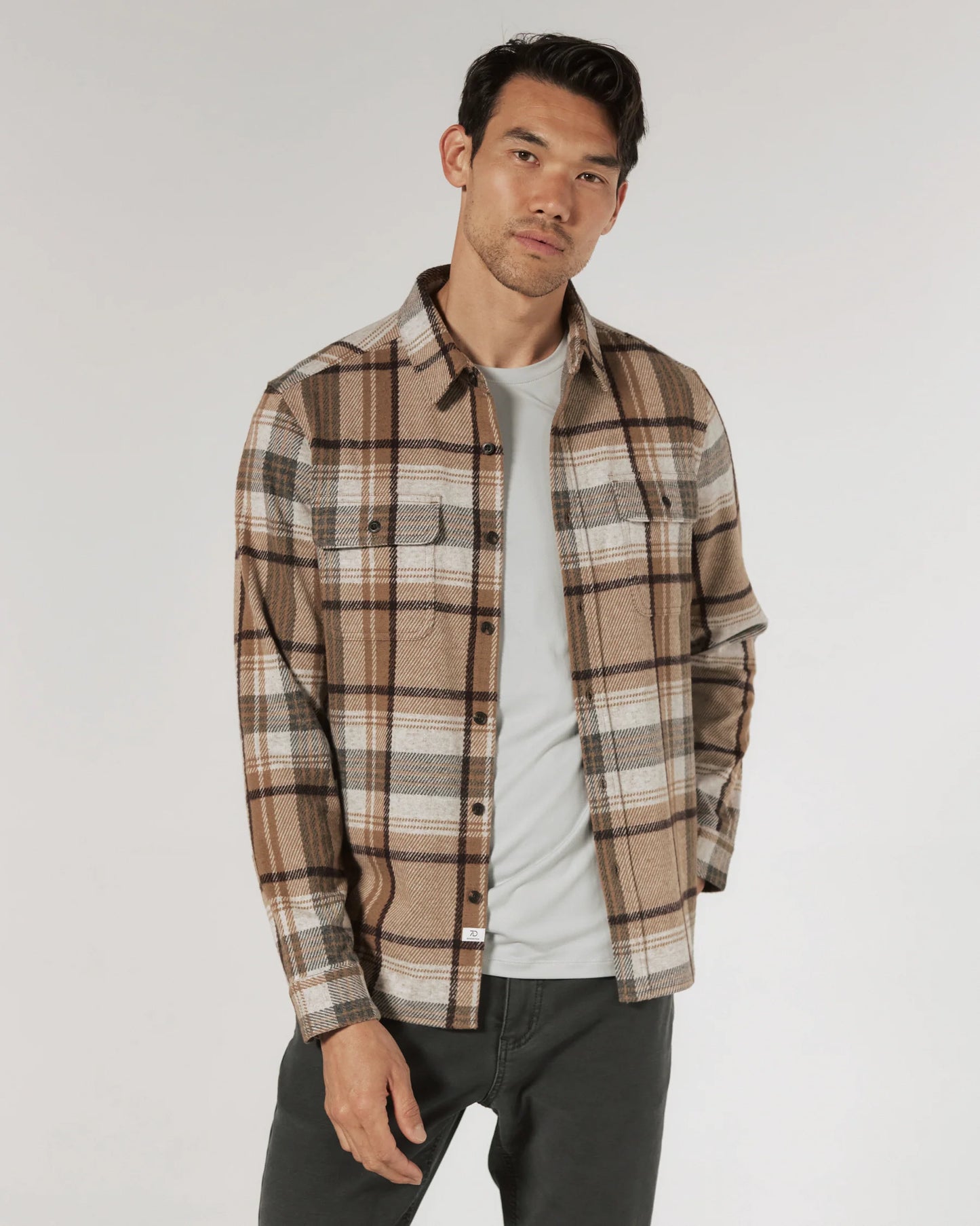 Generation Knit Shirt in Camel Plaid