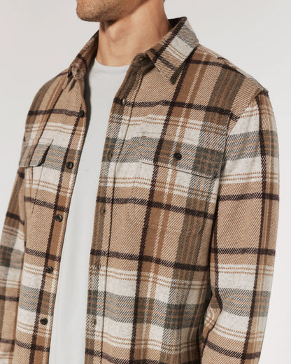 Generation Knit Shirt in Camel Plaid