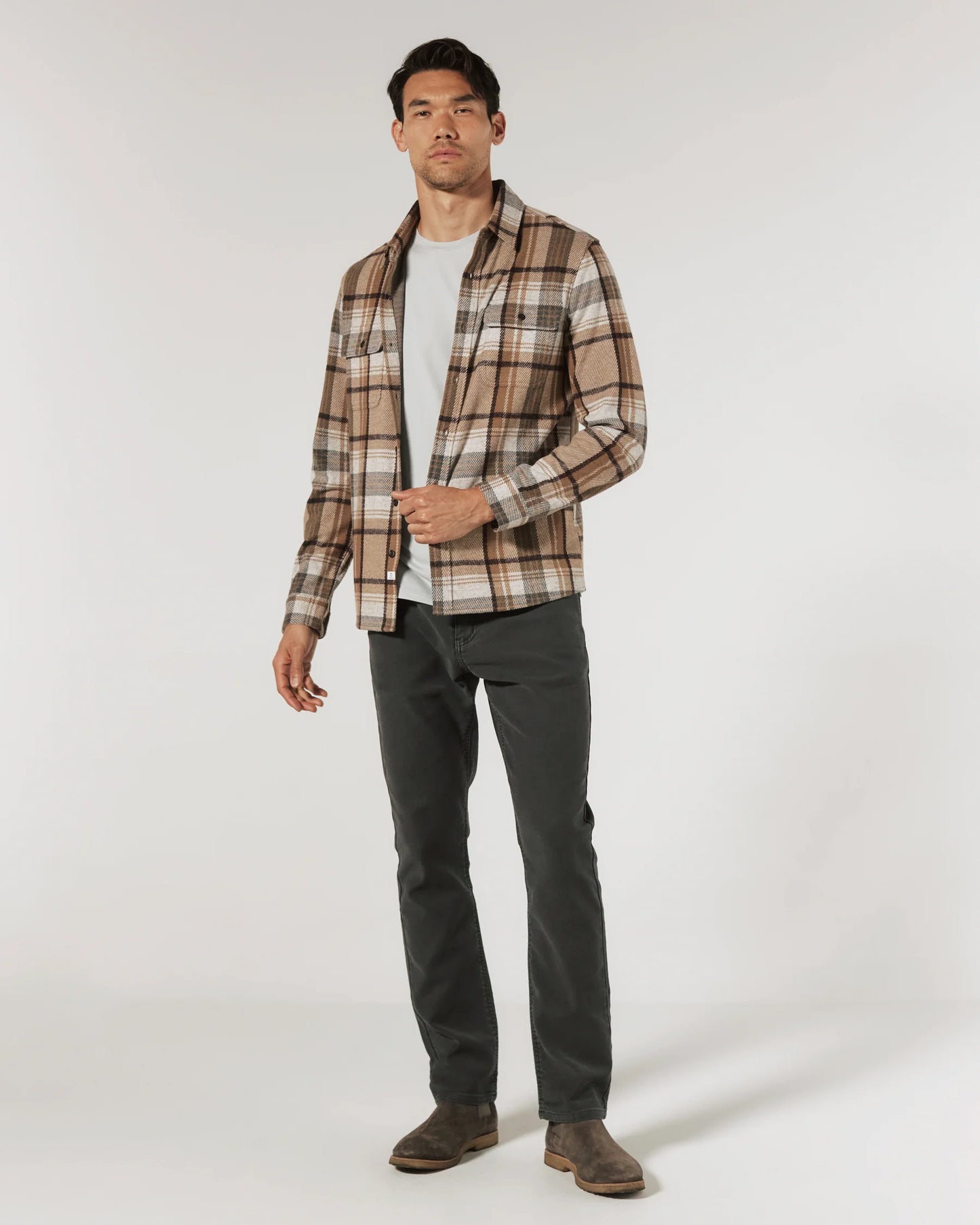 Generation Knit Shirt in Camel Plaid