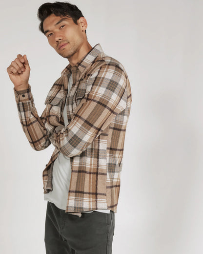 Generation Knit Shirt in Camel Plaid