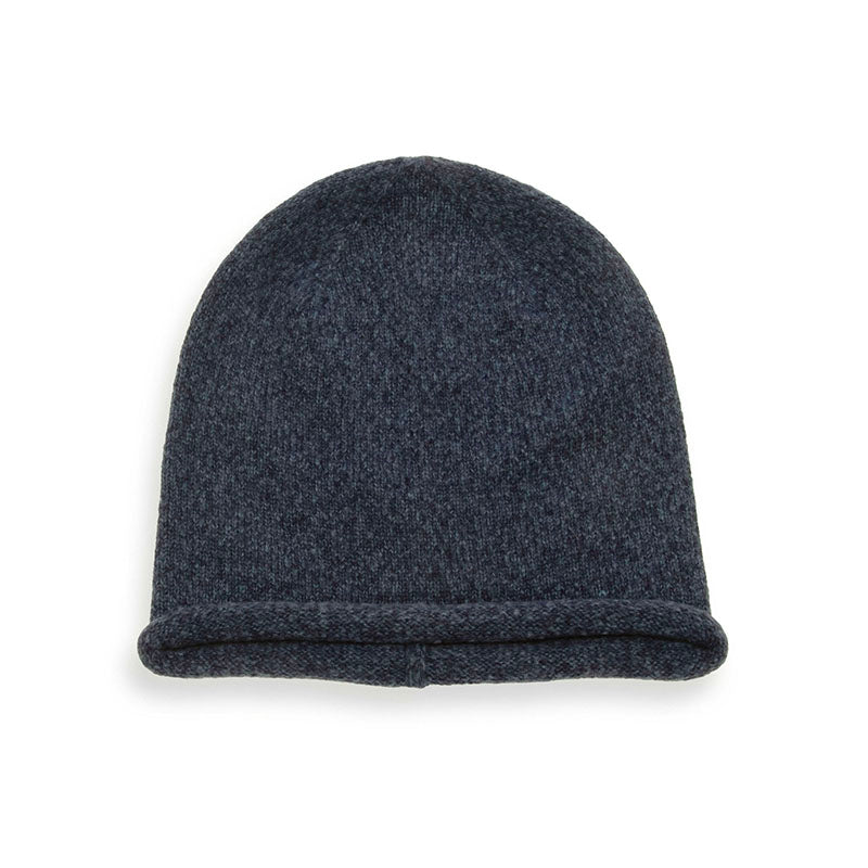 Marled Rolled Hem Beanie in Blue