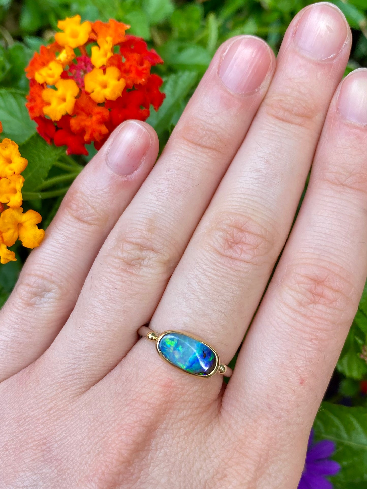 Oval Boulder Opal Ring