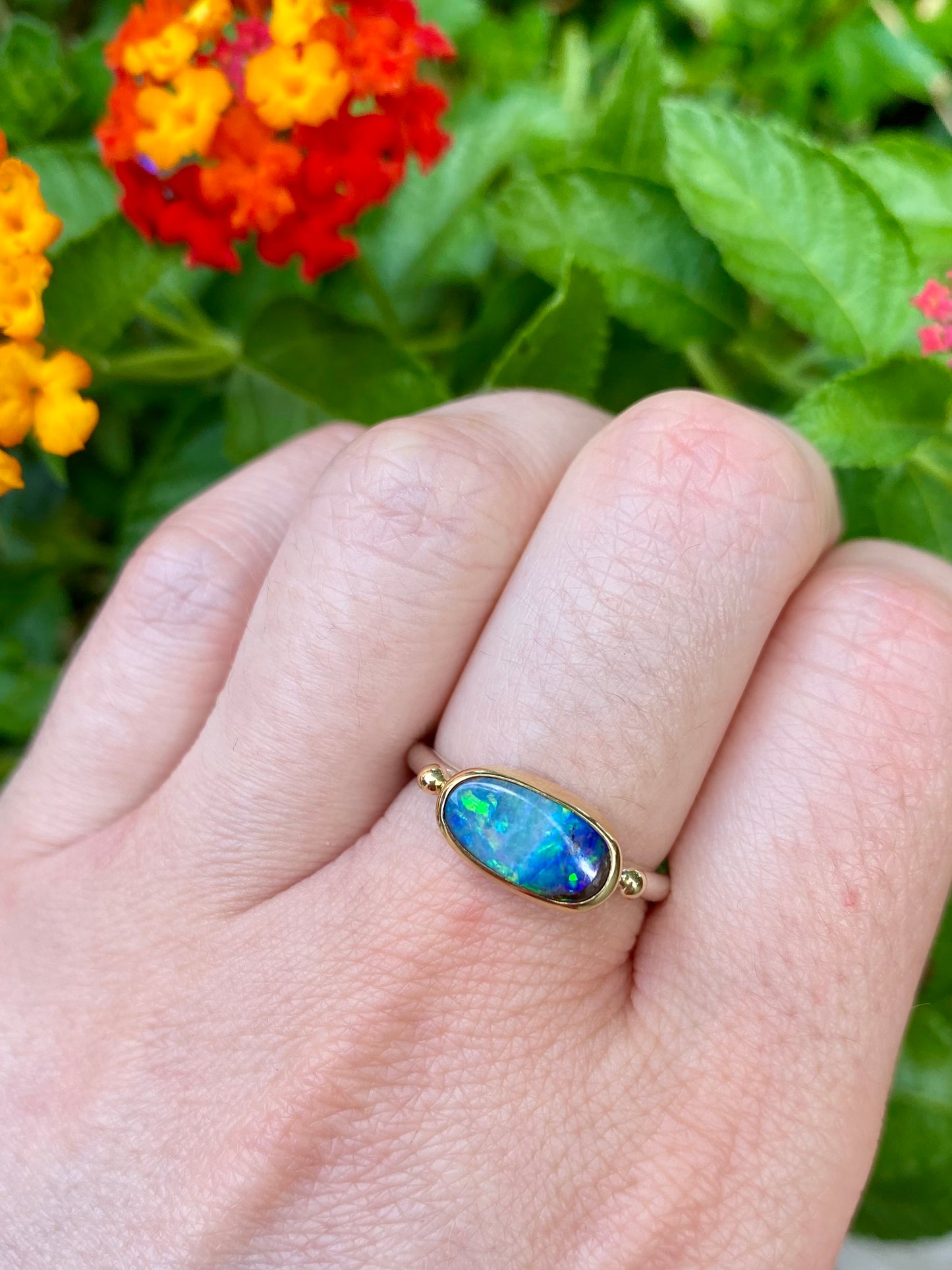 Oval Boulder Opal Ring