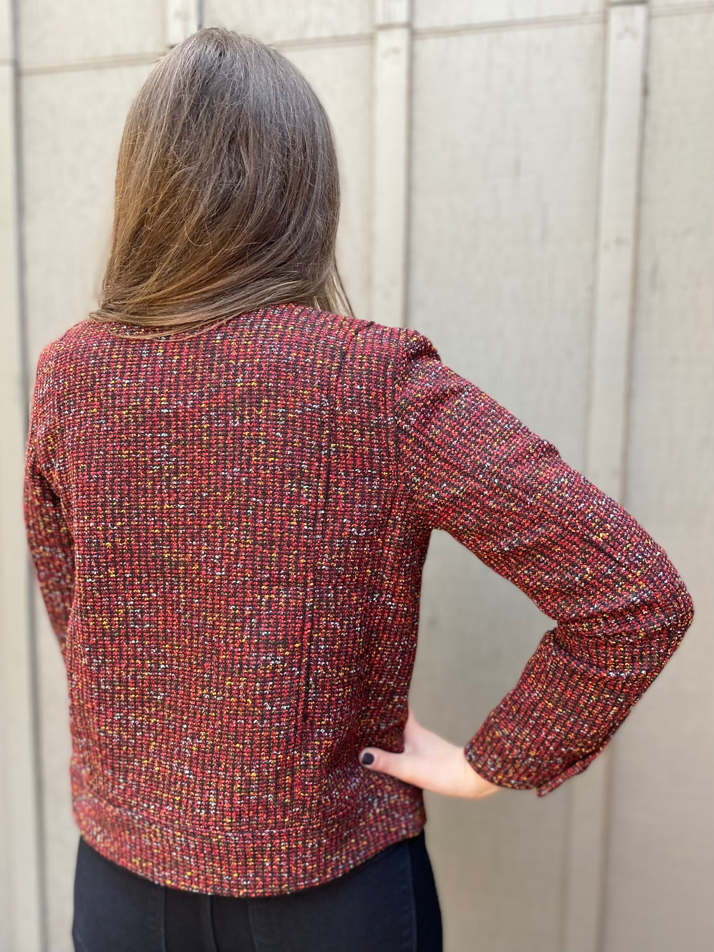 Collarless Zip Up Jacket in Bordeaux