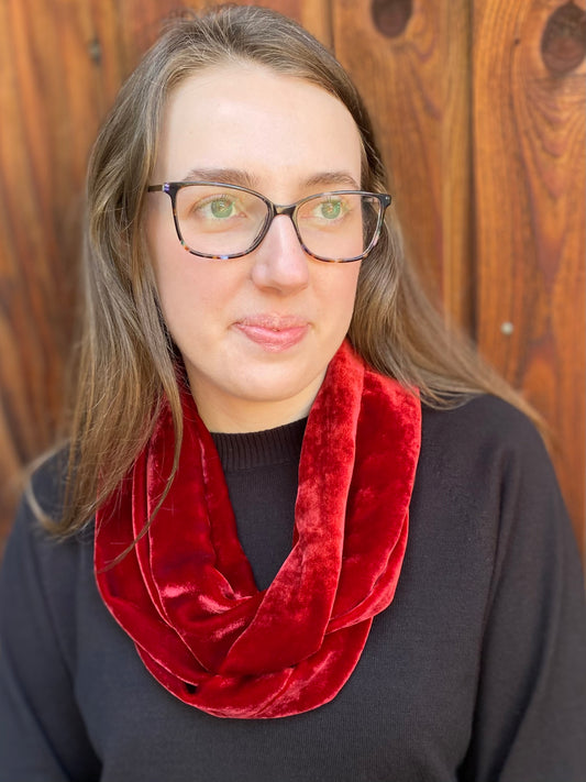 Velvet Infinity Scarf in Red