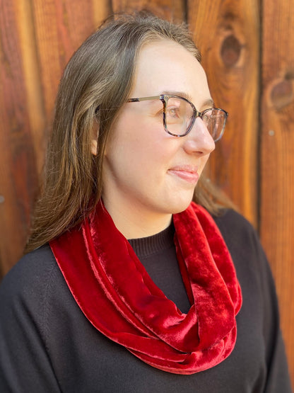 Velvet Infinity Scarf in Red