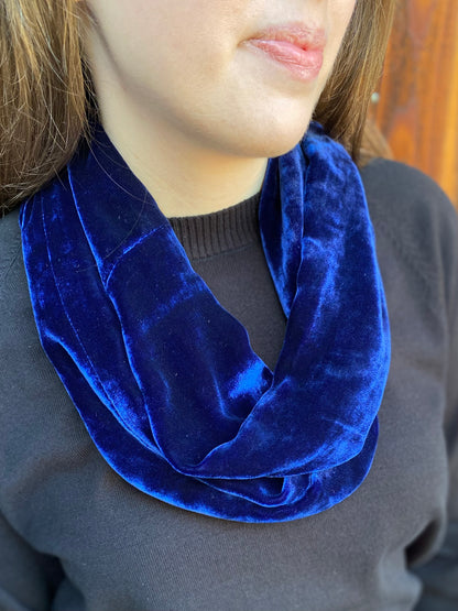 Velvet Infinity Scarf in Indigo