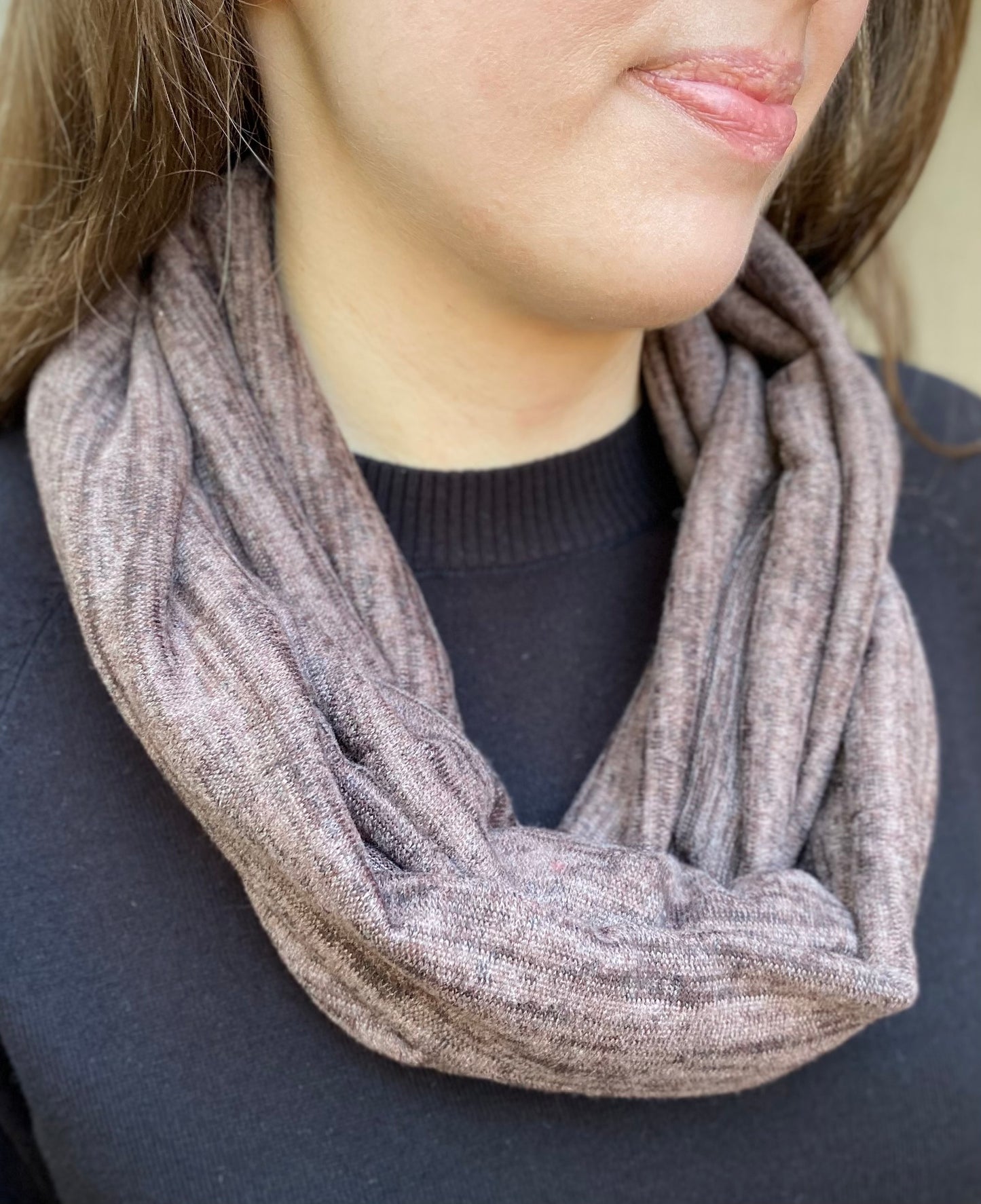 Jersey Knit Infinity Scarf in Brown