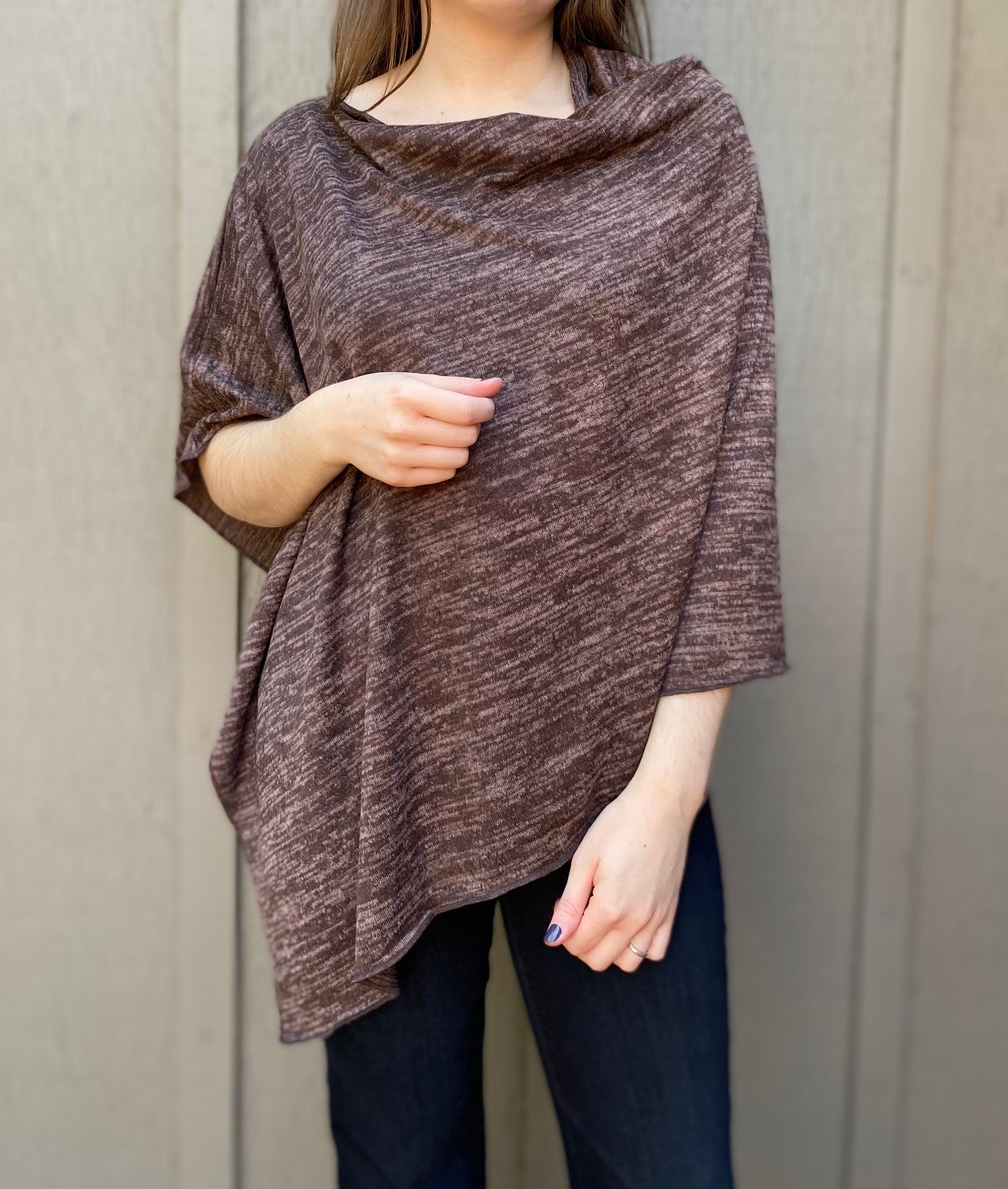 Heather Jersey Knit Poncho in Brown