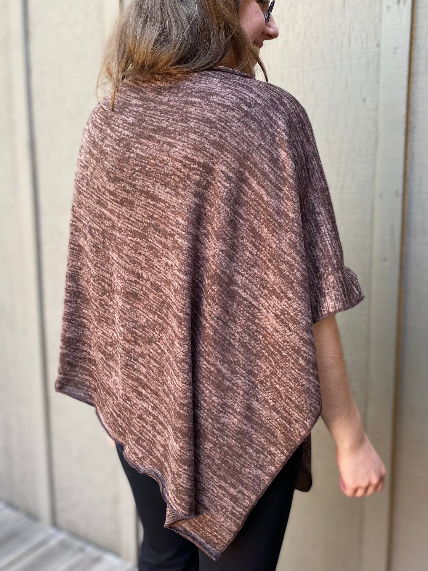 Heather Jersey Knit Poncho in Brown