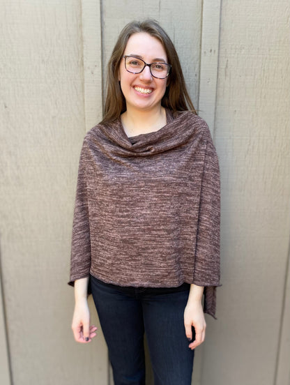 Heather Jersey Knit Poncho in Brown