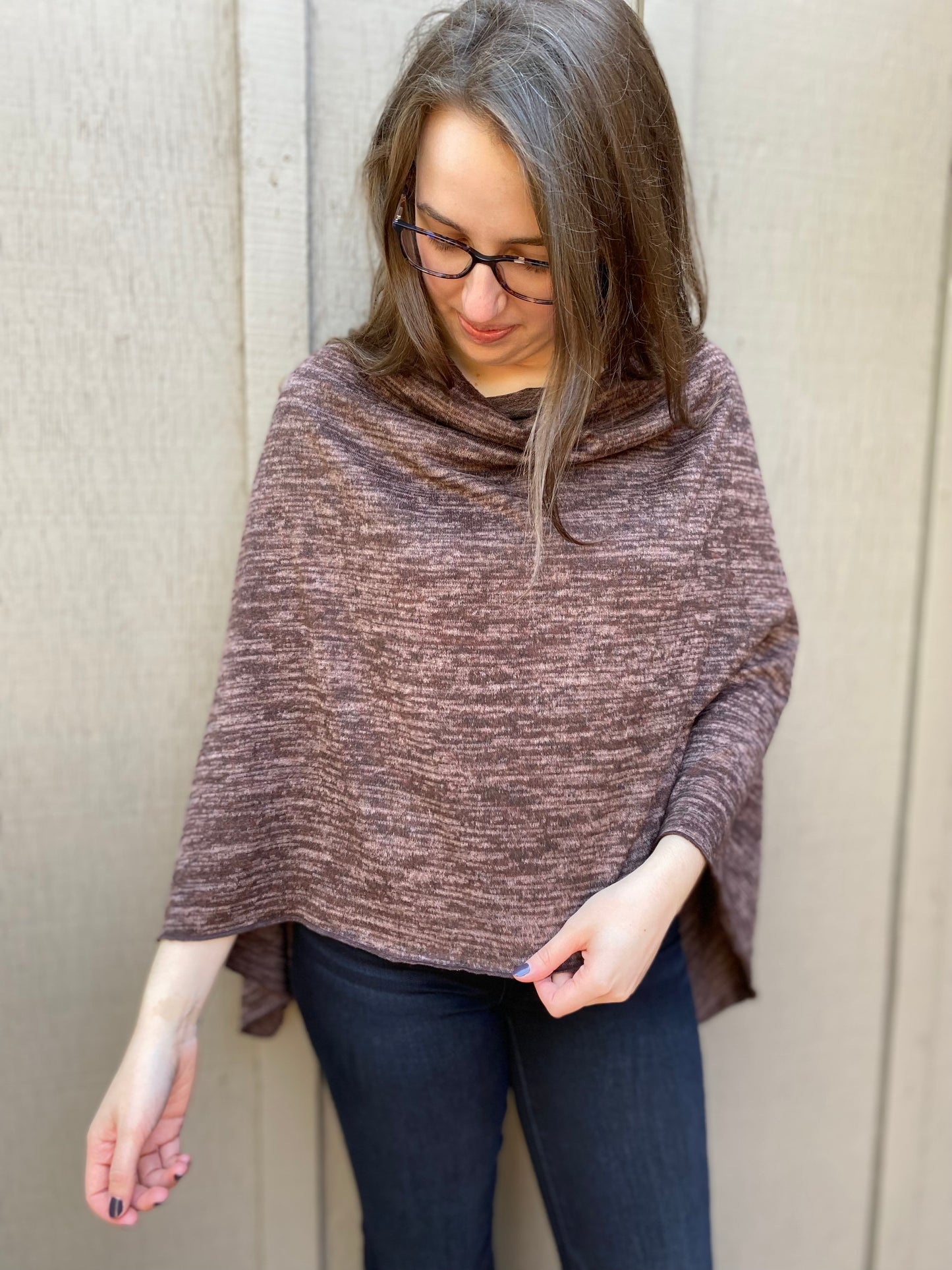 Heather Jersey Knit Poncho in Brown