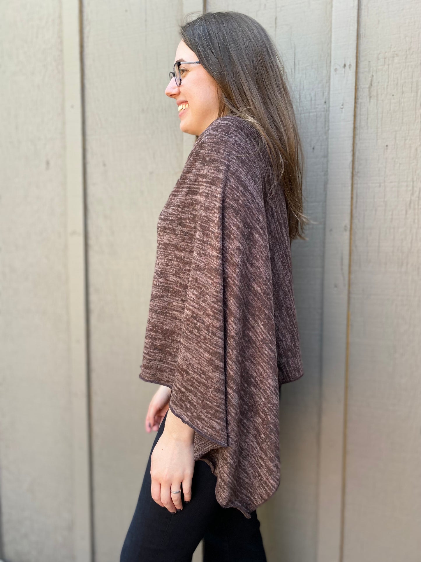 Heather Jersey Knit Poncho in Brown