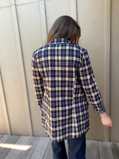 Boyfriend Blazer in Dark Navy Tartan Plaid