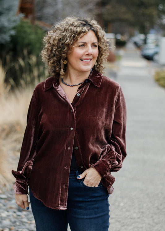 Mirabelle Velvet Blouse in Marron