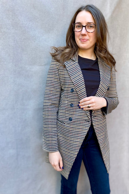 Double Breasted Houndstooth Blazer