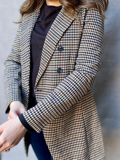 Double Breasted Houndstooth Blazer